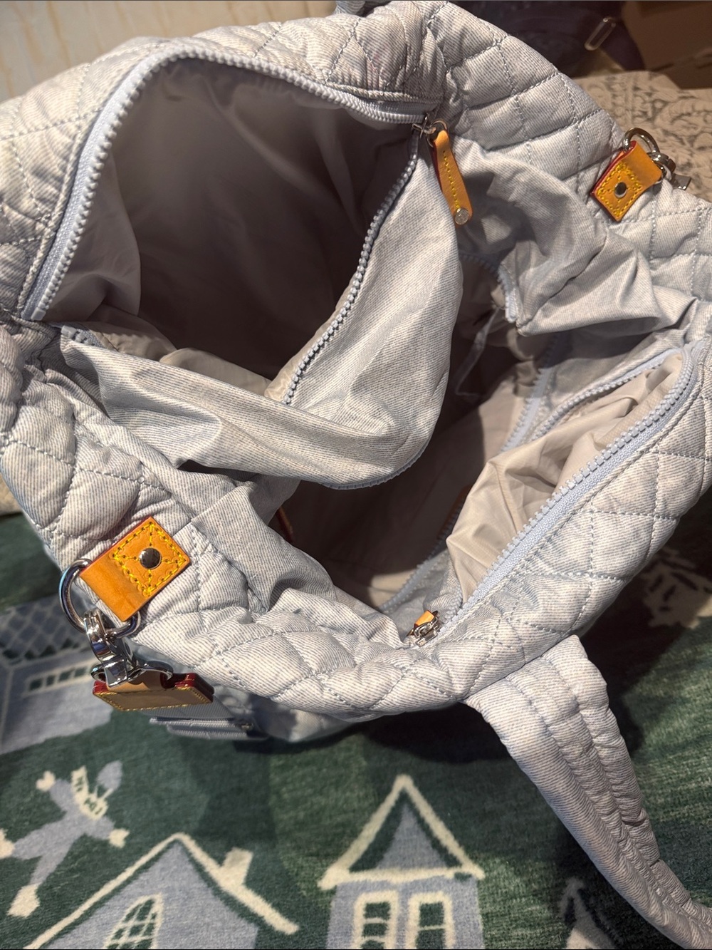 MZ Wallace Quilted Tote in Light Blue with Tan Handle Accent - Picture 4 of 4